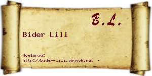 Bider Lili névjegykártya